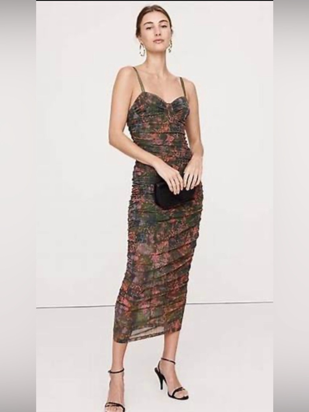 Ruched Mesh Midi Dress - Olive, pink Banana Republic medium corset top